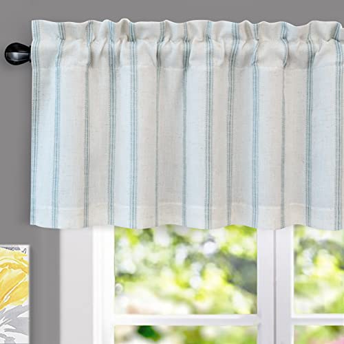 DriftAway Farmhouse Linen Lined Valance Double Layer Thermal Insulated Room Darkening Blackout Window Valances 3 Inch Rod Pocket Vertical Striped Kitchen Valance for Bathroom Single 52 x 18 Inch Green