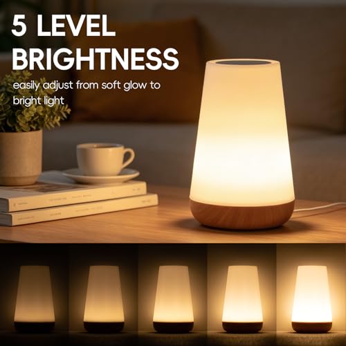 Neww Veilleuse LED tactile à intensité variable pour chambre à coucher, 13 couleurs RVB et 5 luminosités, lampe de chevet rechargeable par USB, veilleuse portable pour salon, salle de bain (marron) – vue 7
