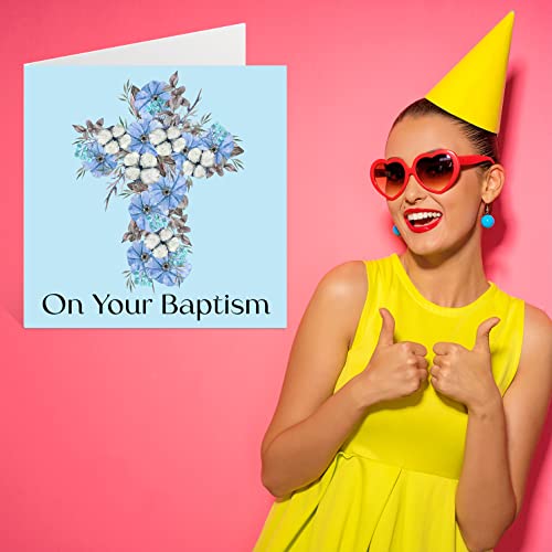 Baptism Cards For Boys Him - On Your Baptism - Floral Crucifix Good Luck Congratulations Baptism Card, First Communion Baptism Gifts For Boys, 5.7 X 5.7 Inch Christian Gifts Religious Greeting Cards #TOP6