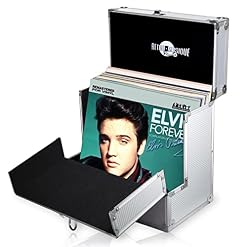 Retro Musique Boîtier de Rangement pour disques vinyles 12″ en Aluminium avec Rabat Frontal Pliable pour Un Meilleur accès à Vos vinyles ,pouvant contenir jusqu’à 40 vinyles (Argent) - Les Beatles, Paul McCartney, John Lennon, RIngo Starr, George Harrison