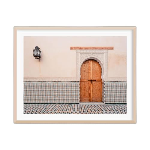 Moroccan Inspired Meknes Fez Style Wall Art Print Featuring An Arched Doorway And Decorative Tile Border Framed for Home Decor with Mediterranean Geometric Pattern