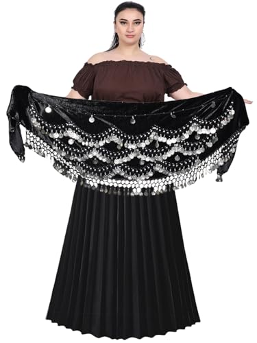 Wevez Classic Egyptian Belly Dance Hip Scarves for Professional Dancers (Black)