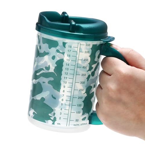 Image of Plum Hill Green Camo 20 Oz Hospital Cup with Lid and Straw | Large Water Cup with Measurement Markers, Medical Water Bottle, Clear Plastic Mug
