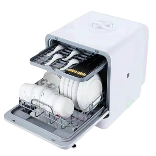 Lavavajillas de mesa compacto con tanque de agua integrado, 5 lugares, estante de doble nivel, secado automático para espacios pequeños