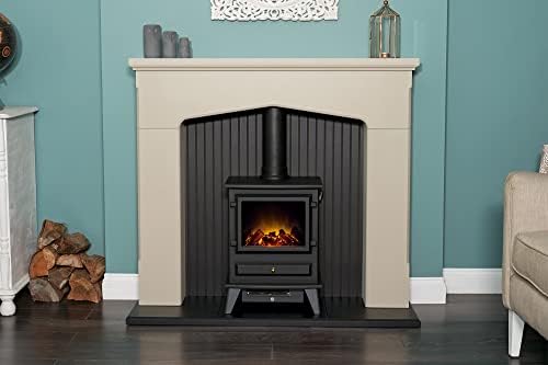 Adam Ludlow Stove Suite in Stone Effect with Hudson Electric Stove in Black, 48 Inch