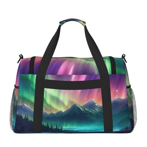 Dark Northern Lights Print Foldable Carry On Tote Large Capacity Hand Carry Bag for Airplane Weekend Getaways2