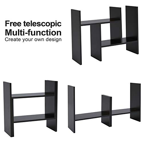Office Desktop Bookshelf Adjustable Wood Display Shelf Desktop Organizer Office Storage Rack Countertop Bookcase Office Supplies Desk Organizer Accessories (Espresso) - Thumbnail 3