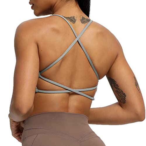 Aoxjox Women's Workout Sports Bras Fitness Backless Padded Ivy Low Impact Bra Yoga Crop Tank Top (Grey, Large) #TOP29