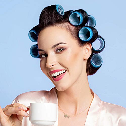 Jumbo Hair Rollers Set Hair Rollers Curlers For Long Hair No Heat Curlers Heatless Hair Rollers With Clips & Comb 24 Packs (Blue) #TOP3