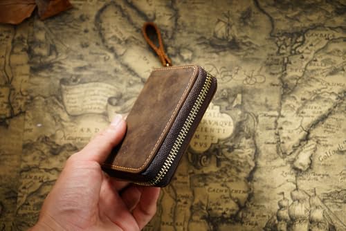 Ancicraft Credit Card Wallet Holder Case Sleeve Genuine Leather with Zipper RFID Blocking for Men Women (Coffee)4