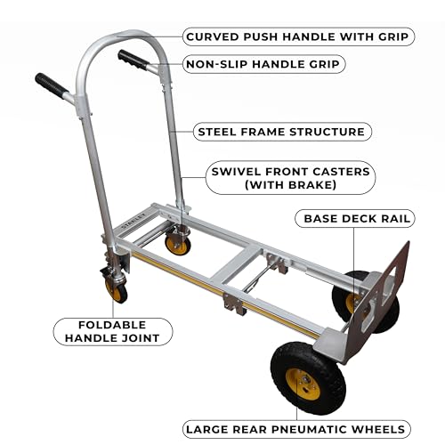 Image of STANLEY SXWT-MT515 2-in-1 Aluminium Multi Truck, Handtruck(200kg Capacity) & Platform(250kg Capacity),10 inch(260mm) Pneumatic Wheels,Platform Dimensions: 118x51x103 cm, Handtruck Dimensions: 47x51x132 cm
