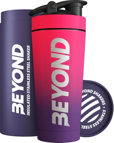 Beyond Shakers Insulated Metal Protein Shaker, Stainless Steel Supplement Bottle - BPA Free for Gym 735ml in Pink & Purple