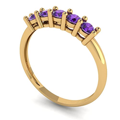 Clara Pucci 0.35 tcw Eternity Wedding Band for Women - 2.6mm Round Cut Amethyst Birthstone Gold Ring - 14K Yellow Gold Stacking Bridal Wedding Ring for her2
