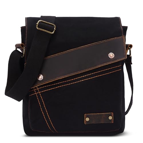 Sac à bandoulière homme noir vintage pour tablette et voyage 25x6x30