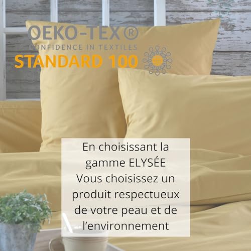 Drap plat 240x300 cm en percale de coton moutarde Elysée par STOF