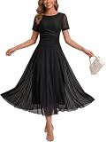Summer Ruched Maxi Mesh Dress 2026 Spring Elegant Crew Neck Curvy Wedding Guest Cocktail Dresses for Wedding Guest Black