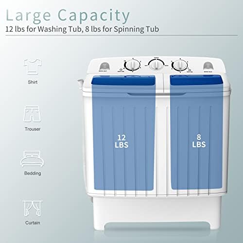 COSTWAY Portable Washing Machine, 12Lbs Washer and 8Lbs Spinner, Blue+White - 4