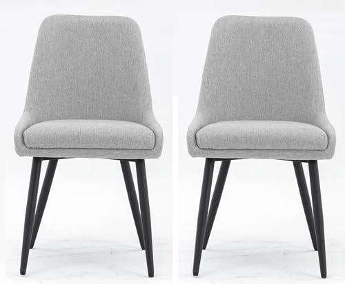 Image of Finch Fox Morris Glam Comfortable Fabric Upholstered Padded Living Room Side Dining Chair for Cafeteria Bedroom, Restaurents, Home, Office with Black Metal Legs in Light Grey Color (Set of 2)