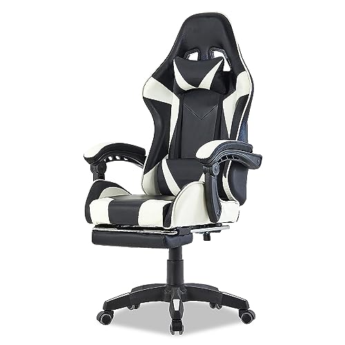 Walden Sports Gaming Stuhl bürostuhl ergonomisch Office Chair bürostühle Gaming Chair Rückenlehne Sitzhöhe verstellbar Drehstuhl Racing Office Computer Ergonomic Video Game Chair (Weiß)