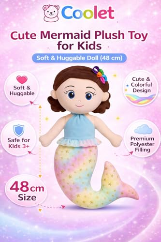 Image of Medium Size 48 CM Mermaid Soft Toy Doll | Multicolor Eyes Fish Girl Plush Toy | Soft Stuffed Doll for Kids & Girls