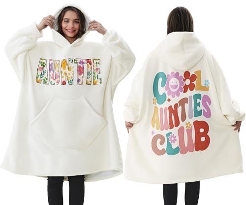 Aunt Gifts from Niece Nephew Mothers Day Gifts for Auntie Wearable Blanket Hoodie Birthday Gift for Auntie, Aunt To Be, New Auniet, Coolest Gift for Women Oversized Sherpa Fleece Blanket Sweatshirt