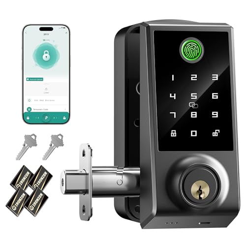 IRONZON Smart Deadbolt Lock, Fingerprint Door Lock for Front Door, 5-in-1 Keyless Entry Door Lock, Touchscreen Keypad, App Control, 4 IC Cards, Auto Lock, Easy DIY Installation, 2026 Upgrade