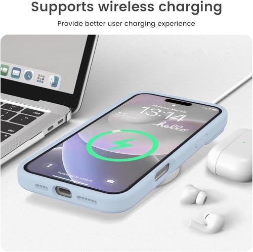 Image of DIZORO Compatible for iPhone 16 Plus Case 6.7, Slim Liquid Silicone 3 Layers Full Covered Soft Gel Rubber Phone Case Protective Cover 6.7 Inch - Mist Blue