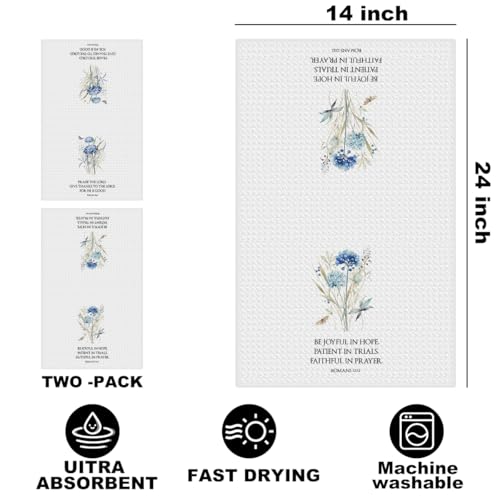 Image of 2 Pcs Bible Christian Kitchen Towels 24x14 Inch, Floral Decorative Reusable Dish Towels for Kitchen Bathroom Decor, Waffle Weave Absorbent Hand Cloth Tea Towel, Inspirational Christian Gifts for Women
