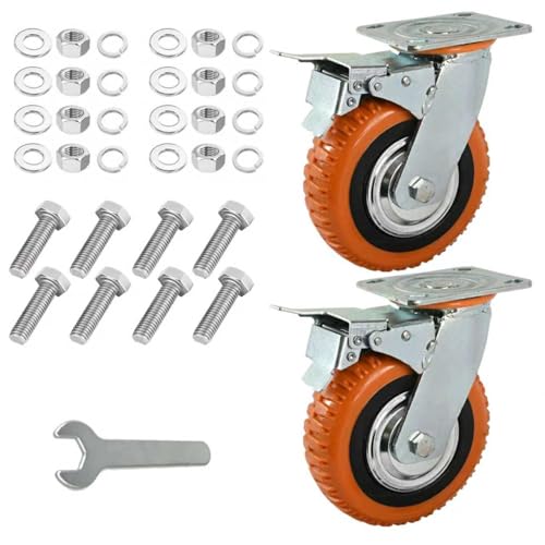 Image of HSEANWWW Pack of 2 Brake Heavy Duty Castors 200 mm Swivel Castors with Brake 360° Rotatable Transport Castors Solid Rubber Castors Heavy Duty 1000 kg Load Capacity (8 Inches, 2)