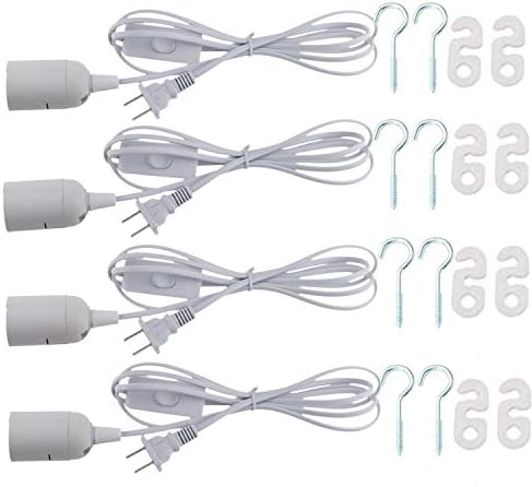 Rextin 4 pcs E26/E27 LED Light socket 5.9FT extension cord with On/Off switch and US AC Power Plug Bulb Socket for Pendant Lighting Bulb Lamp in Kitchen Bedroom Restaurant (4 Packs)