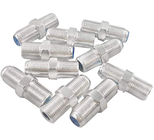 (10 Pcs) MCIGICM Plated F-Type Coaxial RG6 Connector, Cable Extension Adapter (Sliver)