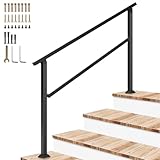 VIVOSUN Outdoor Handrail, 4 Step Stair Handrail, 54' x 36' Fits 1 to 4 Steps, Wrought Mattle Iron Handrail for Concrete Steps, Porch Steps, One-Step Assembly, Black
