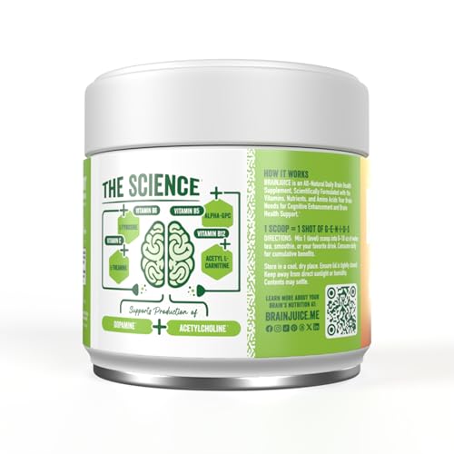 Image of BrainJuice Nootropics Brain Support Supplement, Gluten Free Powder for Energy and Focus, Drink Mix with L Theanine, Alpha GPC, Vitamin B, Organic Green Tea Extract (Peach Mango)