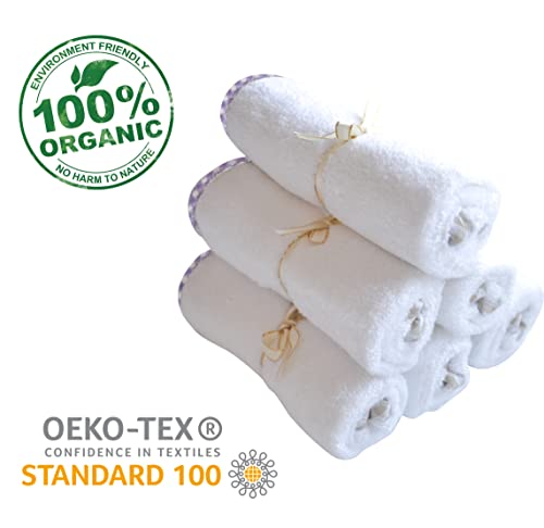 Image of Channing & Yates Premium Boutique Baby Washcloths - (6-Pack) Organic Viscose Made from Bamboo Wash Cloths 2X Thick & Soft - Helps Eczema - Adult Face Washcloths - (Purple on White)