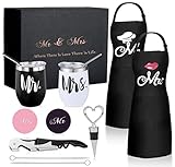 DHQH Mr and Mrs Aprons for Couple,Christmas Gift for Couple,Mr and Mrs Anniversary Gifts，Bridal Shower Gift,Anniversary Wine Glasses for Couple,Wine Tumbler for Wedding Gift