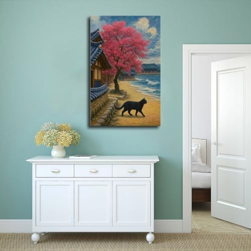 Impression sur toile chat cerisier coréen Hanok 50x76 - 4