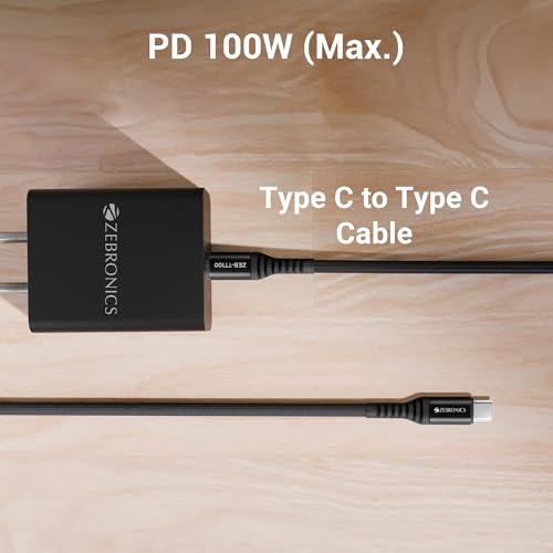 Image of ZEBRONICS TT100 Type C - Type C Cable, 100 Watts PD, Rapid Charging, Charge & Sync, 1.5 Meter, Compatible with iPhone 15 | Samsung | OnePlus | Xiaomi | Realme | Oppo