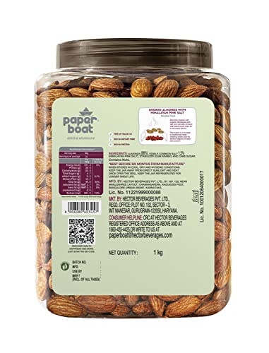 Image of Paper Boat Premium Smoked and Roasted Almonds Himalayan Pink Salt, Healthy Snack - Salted Badam, Reusable Jar 1Kg (Pack of 3)