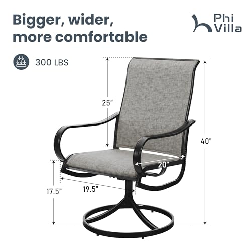 Image of PHI VILLA Swivel Patio Dining Chairs Set of 6, Textilene Mesh Fabric, Brown | High back ergonomic backrest. Black E-coated metal frame for outdoor, deck, lawn, garden. Rust-resistant, easy-clean