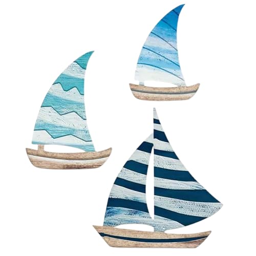 Noaxylic 3 Pezzi Decorazioni da Parete, Stile Marino Barca a Vela,Decorazioni Tema Mare, Decorazione Tema Spiaggia, Quadro Mare, per Soggiorno, Camera Letto, Bagno, Corridoio, Casa Vacanze