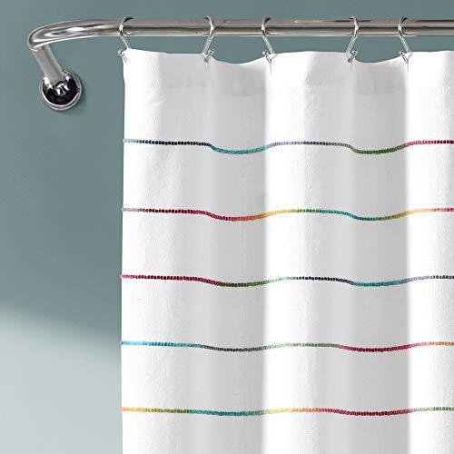 Image of Lush Decor Ombre Stripe Yarn Dyed Cotton Shower Curtain, 72 inch W x 72 inch L, Rainbow - Fabric Shower Curtains - Striped Bathroom Curtain - Farmhouse & Coastal Decor