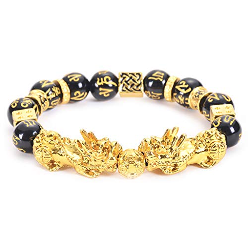 ciriQQ Pulsera Pi Xiu Feng Shui de obsidiana negra ajustable elástica para...