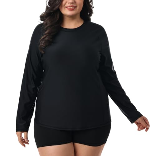 HODOSPORTS Women's Plus Size Rash Guard UPF 50+ Swim Shirt Sun Protection Swimsuit Top Long Sleeve 1X-6X2
