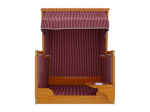 Outgarden Hundestrandkorb Kieferholz | Hundehütte inkl. Schützhülle | Schwenkbarer Wasser-/Futternapf | Sonnenschutz für Hunde & Katzen |Braun mit Rot-weißen| Perfekt für kleine Hunde