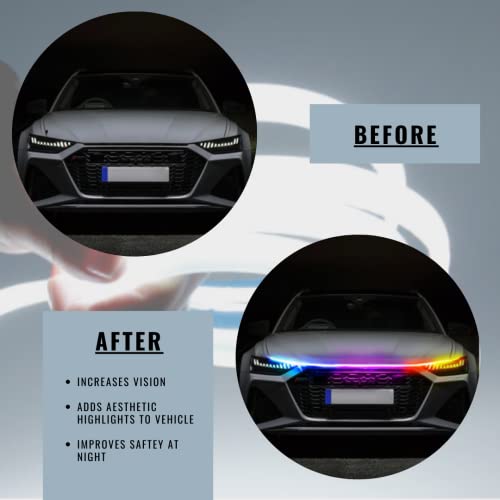 Car Led Hood Lights | 59'' Long 12V Rgb Multicolor Led Strip Lights For Cars With Adhesive Tape | Waterproof | Exterior & Interior Car Lights With App & Remote Control | Led For Cars, Trucks & Suv #TOP2