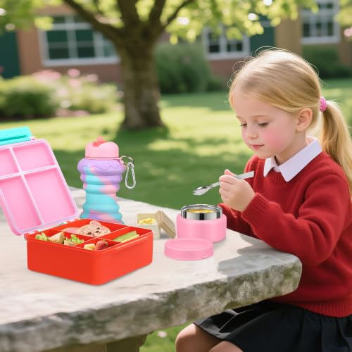 Image of Bento Lunch Box for Kids with 9oz Soup Thermo, Leakproof Lunch Food Containers with 4 Compartment, Kids Thermo Hot Food Jar for School Travel