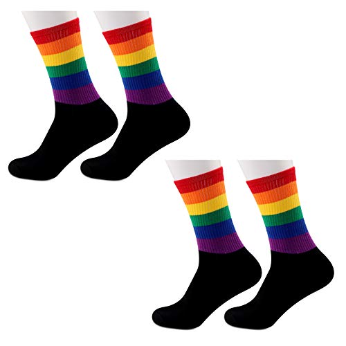 JXGZSO 2 Pairs Gay Pride Rainbow Socks LGBTQ Pride Flag Striped Rainbow Tube Socks