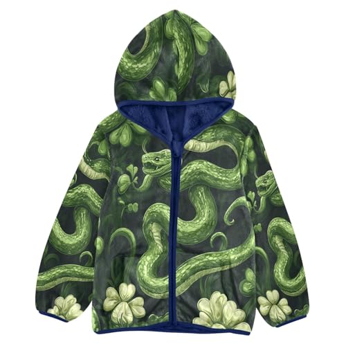 Shamrocks Snakes Pattern Toddler Fleece Jacket Girl Boys Hooded Fleece Jacket Coat Warm Outwear Zip-up 3-10T