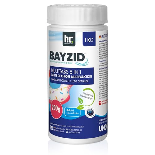 Höfer Chemie 1 x 1 kg Galets de Chlore pour Piscine (200g) - Chlore Multifonction 5 en 1 : Désinfection, pH Régulé, Anti-Algues, Anti-Calcaire, Floculant -...