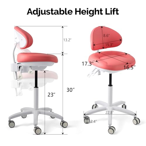 Image of JMU Dental Chair with Back Rest for Medical Clinic Lab, Pink | Adjustable Height Dentist Chair, 350lbs Load Capacity, Microfiber Leather
